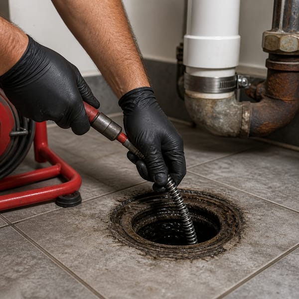 Professional plumber performing drain cleaning service in Tyler Texas